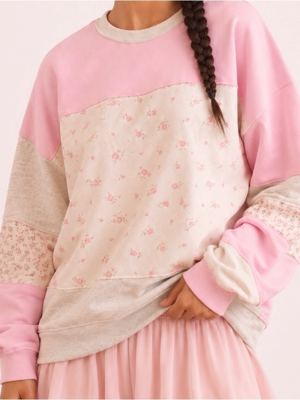 NEW Altar’d State AS Revival Pink Floral Patchwork Pullover Size XS Available